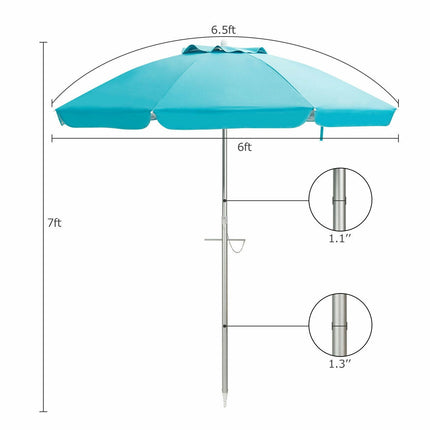 Umbrelă de plajă de 2 m cu înclinare, UPF 50+, geantă de transport, albastră