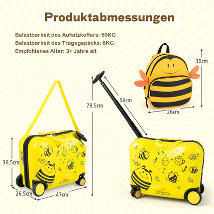 valiză pentru copii din 2 piese + rucsac valiză cu lungime de 47 cm și rucsac lățime de 30 cm galben