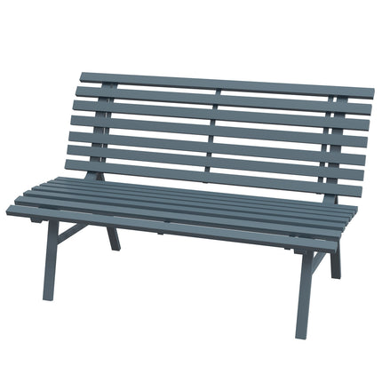 Bancă de grădină 2 locuri din aluminiu, bancă rezistentă la intemperii, mobilier de grădină rezistent la UV cu design șipci, bancă de parc capacitate de încărcare 240 kg, bancă de balcon pentru terasă balcon, grădină, 123x67x79cm, albastru