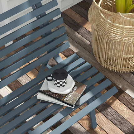 Bancă de grădină 2 locuri din aluminiu, bancă rezistentă la intemperii, mobilier de grădină rezistent la UV cu design șipci, bancă de parc capacitate de încărcare 240 kg, bancă de balcon pentru terasă balcon, grădină, 123x67x79cm, albastru