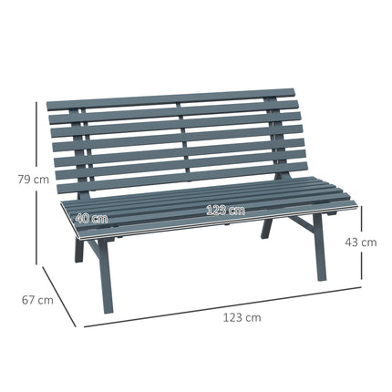 Bancă de grădină 2 locuri din aluminiu, bancă rezistentă la intemperii, mobilier de grădină rezistent la UV cu design șipci, bancă de parc capacitate de încărcare 240 kg, bancă de balcon pentru terasă balcon, grădină, 123x67x79cm, albastru