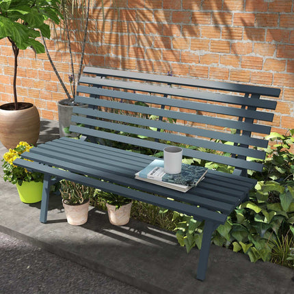 Bancă de grădină 2 locuri din aluminiu, bancă rezistentă la intemperii, mobilier de grădină rezistent la UV cu design șipci, bancă de parc capacitate de încărcare 240 kg, bancă de balcon pentru terasă balcon, grădină, 123x67x79cm, albastru