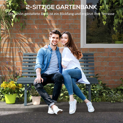 Bancă de grădină 2 locuri din aluminiu, bancă rezistentă la intemperii, mobilier de grădină rezistent la UV cu design șipci, bancă de parc capacitate de încărcare 240 kg, bancă de balcon pentru terasă balcon, grădină, 123x67x79cm, albastru