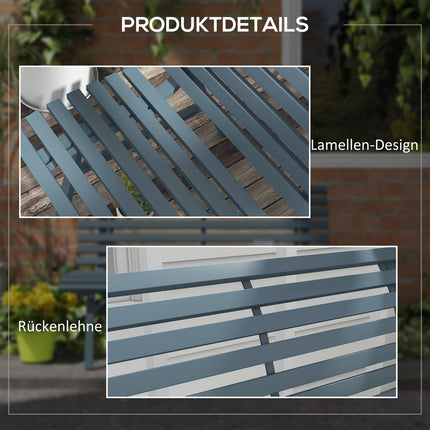 Bancă de grădină 2 locuri din aluminiu, bancă rezistentă la intemperii, mobilier de grădină rezistent la UV cu design șipci, bancă de parc capacitate de încărcare 240 kg, bancă de balcon pentru terasă balcon, grădină, 123x67x79cm, albastru
