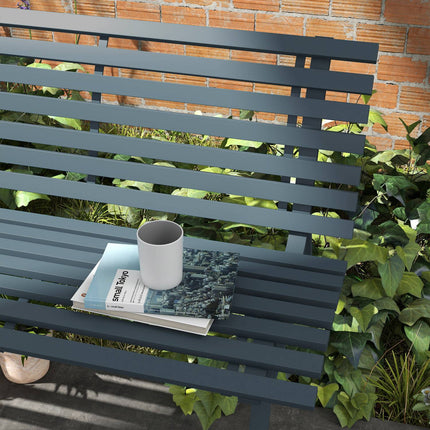 Bancă de grădină 2 locuri din aluminiu, bancă rezistentă la intemperii, mobilier de grădină rezistent la UV cu design șipci, bancă de parc capacitate de încărcare 240 kg, bancă de balcon pentru terasă balcon, grădină, 123x67x79cm, albastru