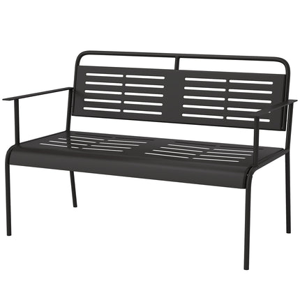 Bancă de grădină cu 2 locuri, bancă cu design lamele, mobilier de grădină hidrofug cu spătar și cotiere, bancă de parc capacitate de încărcare 240kg, bancă de balcon pentru terasă, grădină, 121 x 64 x 84cm, negru |