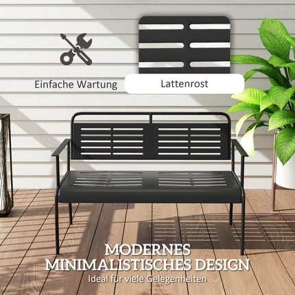 Bancă de grădină cu 2 locuri, bancă cu design lamele, mobilier de grădină hidrofug cu spătar și cotiere, bancă de parc capacitate de încărcare 240kg, bancă de balcon pentru terasă, grădină, 121 x 64 x 84cm, negru |