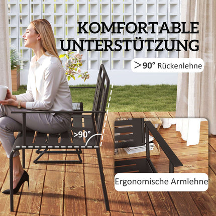 Bancă de grădină cu 2 locuri, bancă cu design lamele, mobilier de grădină hidrofug cu spătar și cotiere, bancă de parc capacitate de încărcare 240kg, bancă de balcon pentru terasă, grădină, 121 x 64 x 84cm, negru |
