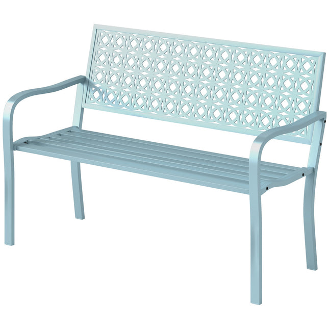 2-seater blue garden bench - weatherproof with backrest