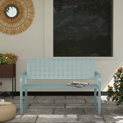 2-seater blue garden bench - weatherproof with backrest