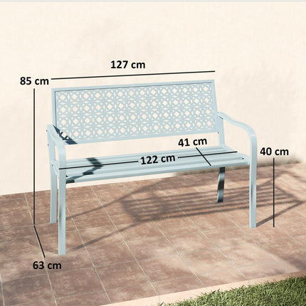 2-seater blue garden bench - weatherproof with backrest