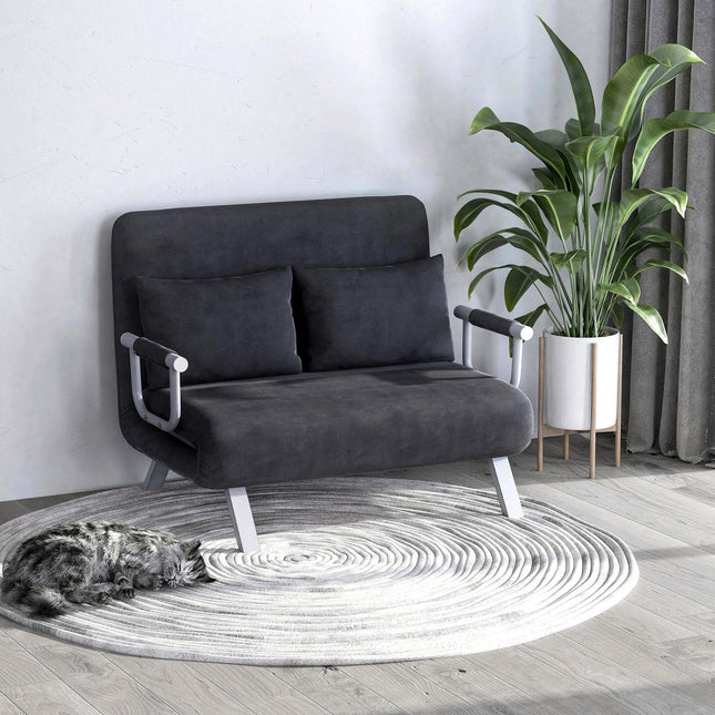 Gray 3-in-1 sofa bed, imitation suede, 2-seater with armrests