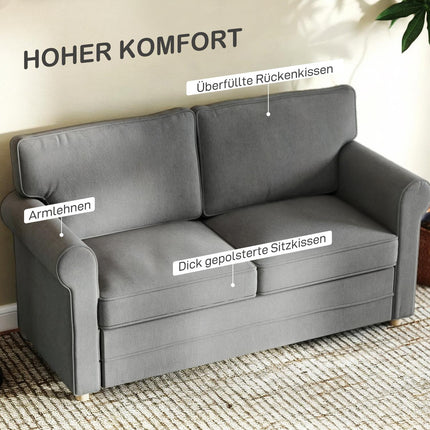 2-Seater Sofa, Linen Fabric, Steel Frame, Dark Grey