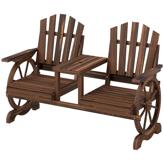 Banca de gradina din lemn cu 2 locuri, banca rezistenta la intemperii, mobilier de gradina cu gaura pentru umbrela, picioare in forma de roata de car, masa bancuta de parc capacitate 120 kg, bancuta de balcon, banca de lemn pentru gradina de balcon 154x65