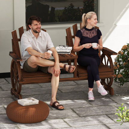 Banca de gradina din lemn cu 2 locuri, banca rezistenta la intemperii, mobilier de gradina cu gaura pentru umbrela, picioare in forma de roata de car, masa bancuta de parc capacitate 120 kg, bancuta de balcon, banca de lemn pentru gradina de balcon 154x65