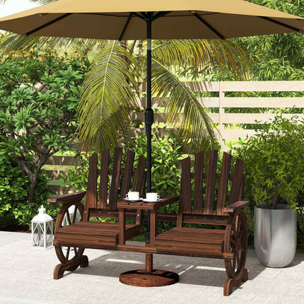 Banca de gradina din lemn cu 2 locuri, banca rezistenta la intemperii, mobilier de gradina cu gaura pentru umbrela, picioare in forma de roata de car, masa bancuta de parc capacitate 120 kg, bancuta de balcon, banca de lemn pentru gradina de balcon 154x65