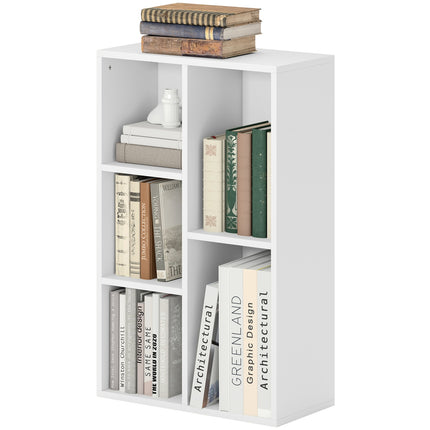 Bibliotecă pe 2 niveluri, 5 compartimente, PAL, raft depozitare, alb