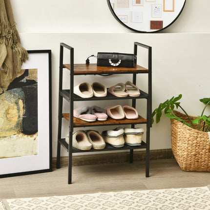 2-tier stackable shoe rack made of wood and metal 54 x 32 x 52 cm brown + black