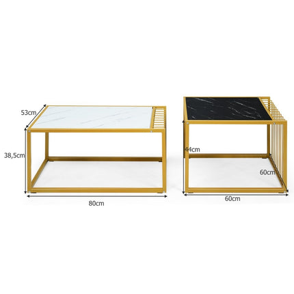 2 x side table set, coffee table, marble modern side table, yellow + black + white