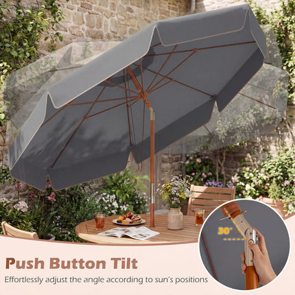 Umbrelă de terasă gri, 300 cm, cu înclinare și tijă de lemn