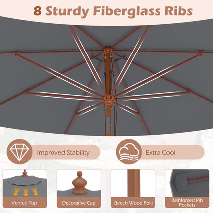 Umbrelă de terasă gri, 300 cm, cu înclinare și tijă de lemn
