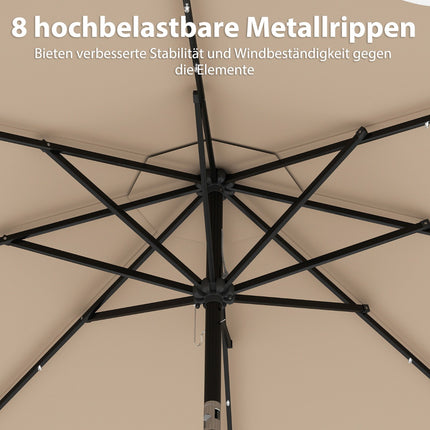 Umbrelă de terasă de 300 cm cu lumini LED solare și manivelă