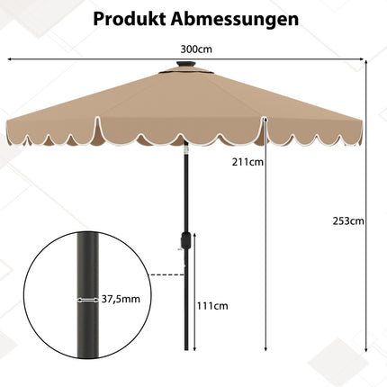 Umbrelă de terasă de 300 cm cu lumini LED solare și manivelă