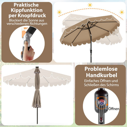 Umbrelă de terasă de 300 cm cu lumini LED solare și manivelă