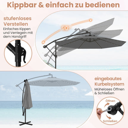 Umbrelă de terasă de 300 cm cu lumini LED solare și saci de nisip