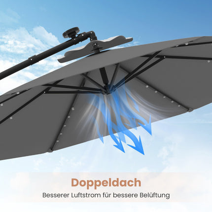Umbrelă de terasă de 300 cm cu lumini LED solare și saci de nisip