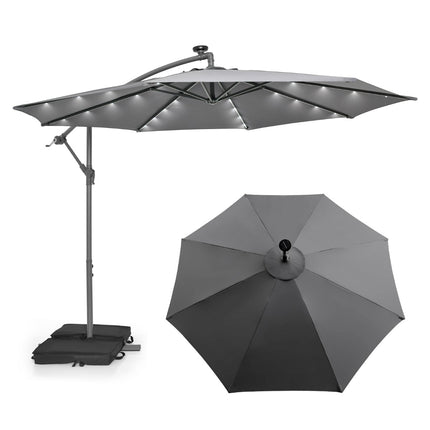 Umbrelă de terasă de 300 cm cu lumini LED solare și saci de nisip