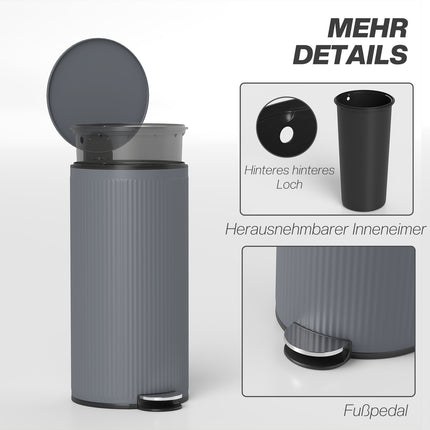 Coș de gunoi cu pedală de 30 l, cu capac cu închidere silențioasă, metal negru