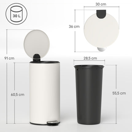 Coș de gunoi cu pedală de 30 l, cu capac cu închidere silențioasă, metal negru