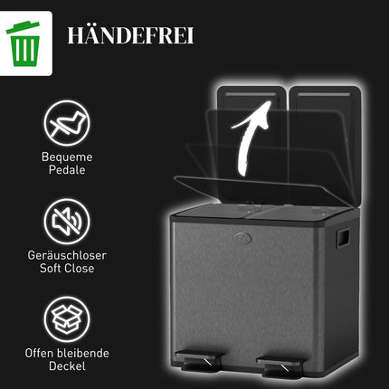 Coș de gunoi din oțel inoxidabil 30L cu două compartimente