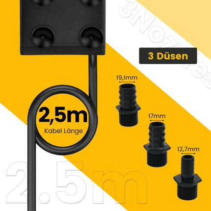 Mini pompă de acvariu de 30 W cu cursă înaltă de 2,5 m și cablu de alimentare de 1,83 m și pompă de apă cu 3 duze 1400 L/h