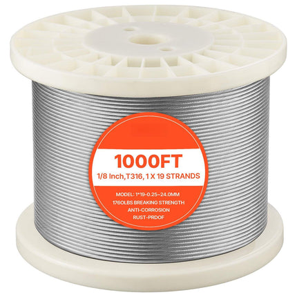 316 Stainless Steel Wire Rope 1/8 in, 1000 ft, Cutter