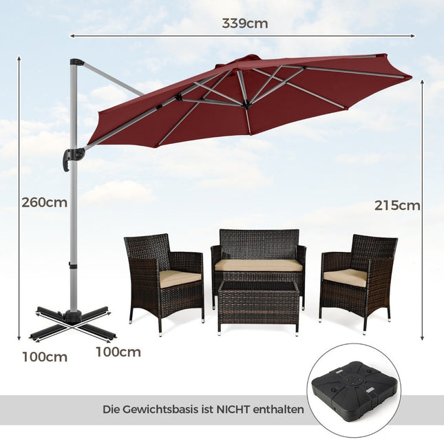 Ø 330 cm umbrela de soare cu manivela &amp; UPF 50+ &amp; Umbrela cantilever rotativa 360° umbrela de gradina rosie