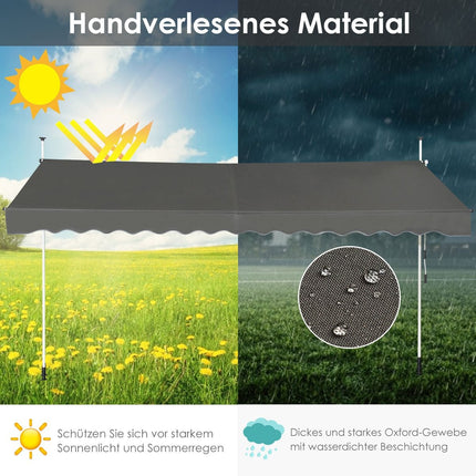 350 cm wide clamp awning without drilling, UV-resistant balcony awning, height-adjustable awning, grey