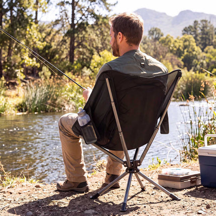Scaun de camping pivotant la 360°, material textil 600D, capacitate 150 kg