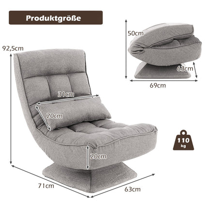 Scaun de podea rotativ 360° cu spătar reglabil, gri