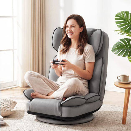 Scaun de gaming pivotant la 360°, spătar reglabil, piele PU gri