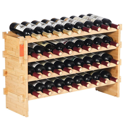 36-Bottle Wine Rack, Stackable 4-Tier Bamboo, Freestanding
