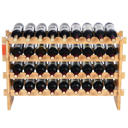 36-Bottle Wine Rack, Stackable 4-Tier Bamboo, Freestanding