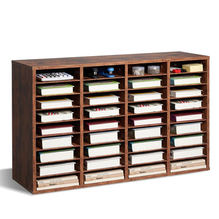 36-Compartment Literature Organizer, Removable Shelves, Dark Brown
