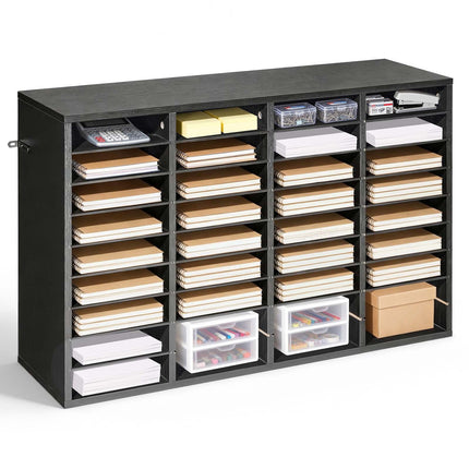 36-Compartment Mailbox Literature Organizer, Detachable Shelves, Black