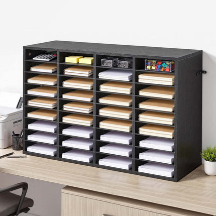36-Compartment Mailbox Literature Organizer, Detachable Shelves, Black