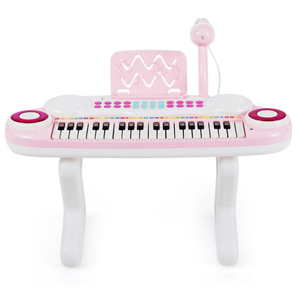 Tastatură de pian cu 37 de taste Tastatură pentru copii cu suport Tastatură educațională 48 x 20 x 38 cm Roz