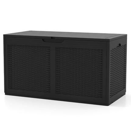 Cutie de depozitare exterioara 380L cu roti, rezistenta la apa, neagra