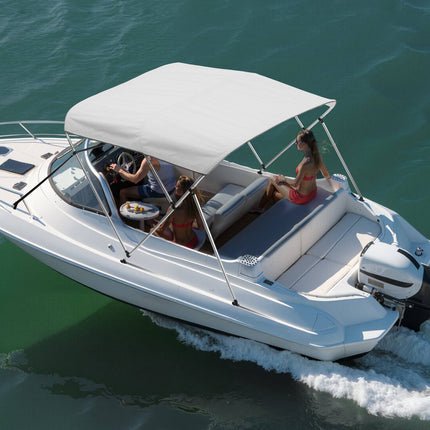 3 Bow Boat Bimini Top, 600D, Aluminum Frame, Light Grey