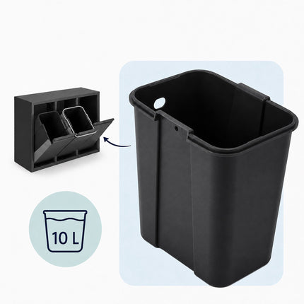 Coș de gunoi cu 3 compartimente, 30L, negru, oțel-plastic